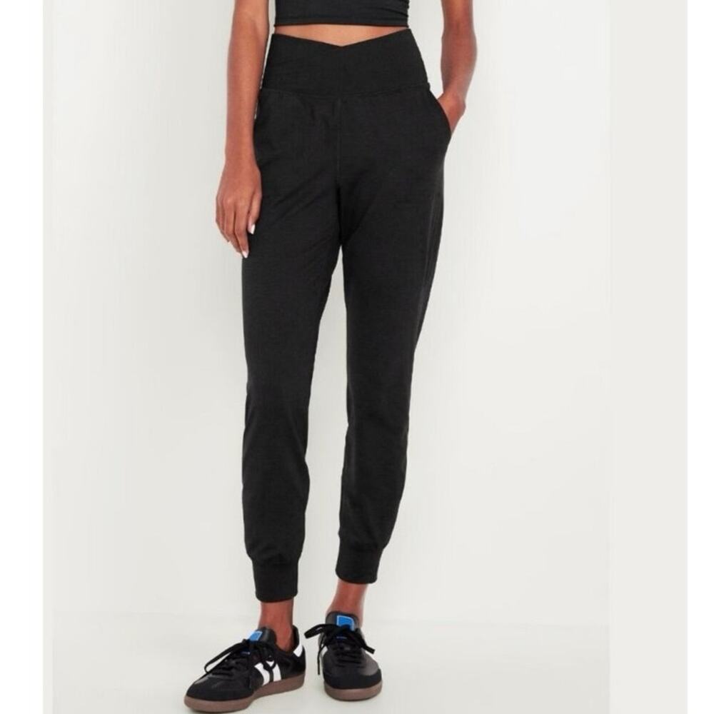 Old Navy High-Waisted Cloud Comfy Joggers Fleece lined Black Cross Waist Size L